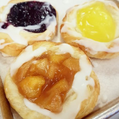 We make our own fillings with fresh blueberry and apples. Except the lemon.